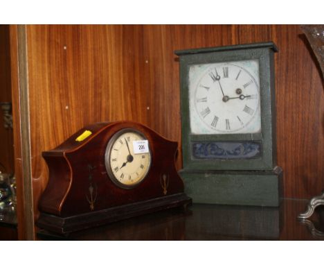 A WOODEN MANTLE CLOCK PLUS ANOTHER