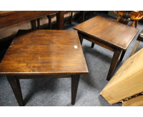 TWO LOW DARK OAK LAMP TABLES