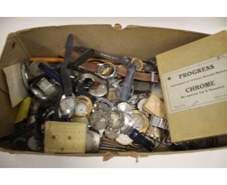 A BOX OF VINTAGE WRISTWATCHES AND PARTS ETC