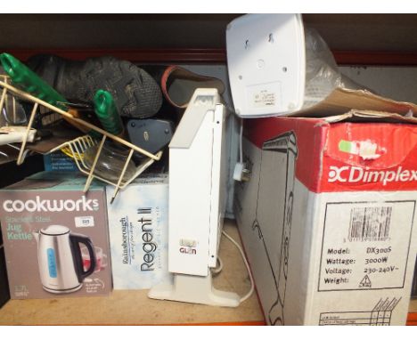 A QUANTITY OF ELECTRICALS AND TOOLS TO INCLUDE HEATERS, KETTLE ETC