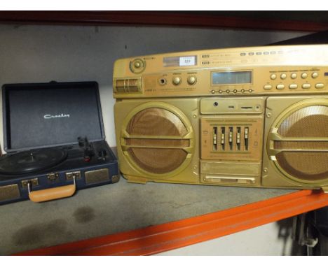 A MODERN BOOM BOX PLUS A CROSLEY RECORD PLAYER