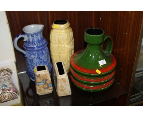 FIVE CERAMIC VASES TO INCLUDE A WEST GERMAN EXAMPLE