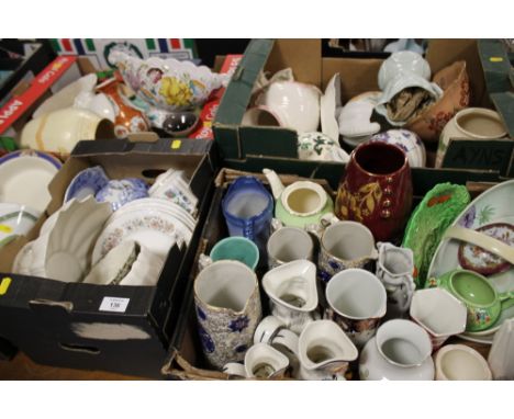 FOUR TRAYS OF MIXED CERAMIC TO INCLUDE - VASES, SYLVAC, BESWICK DISH ETC 