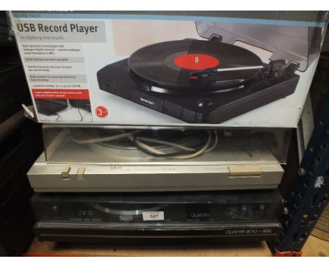 A QUANTA 800 TURNTABLE PLUS A AKAI EXAMPLE TOGETHER WITH A USB RECORD PLAYER