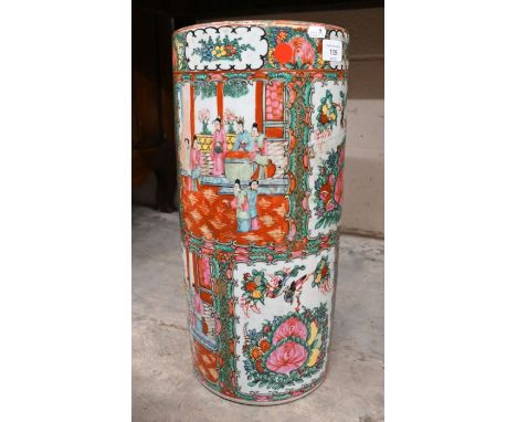 A Cantonese porcelain cylindrical stick stand (repaired)