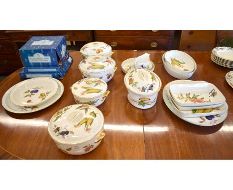 A quantity of Royal Worcester Evesham table ware, including five tureens and covers, eight serving dishes and platters and a 
