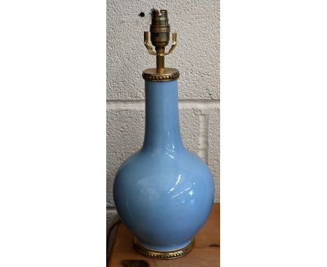 Clair de lune blue glazed ceramic table lamp with gilt metal mounts by Nicholas Haslam, 40 cm high
