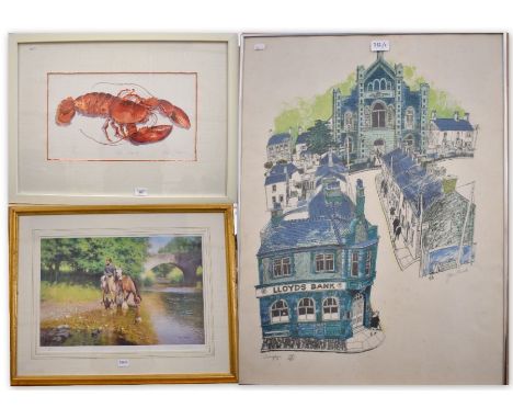 Annabel Fairfax - 'Coral Lobster', ltd ed print 25/300, 27 x 46 cm and John Thirsk Llangefor print and Tony Sheath print (3)
