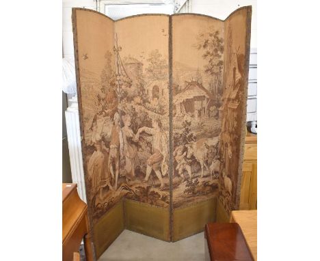 A Belgian tapestry covered four panel screen, 180 x 180 cm&nbsp;