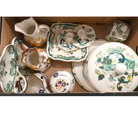 A Masons Patent Ironstone 'Chartreuse' stilton dish and cover to/w other Mason's wares, including jugs, dishes, tea caddy and