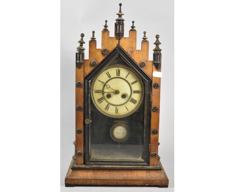 An Early 20th Century American Mantle Clock of Architectural Form, In Need of Restoration, 49cm High 