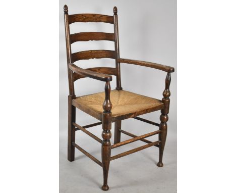 An Edwardian Rush Seated Ladder Back Armchair with Plaque Inscribed, In Remembrance of May 28th 1918 