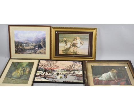 Four Framed Prints and a Tapestry 