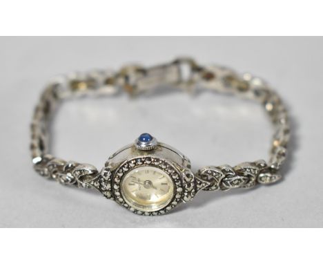 A Ladies Rotary Silver and Marcasite Wrist Watch with Import Hallmark for 1966 