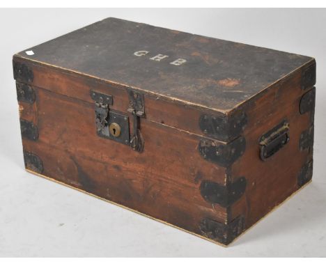 A Vintage School Tuck Box, Monogrammed GHB, with Metal Mounts, 55.5cm wide 