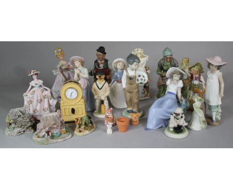 A Tray of Figural Ornaments including Nao together with Cottage Ornaments Etc 