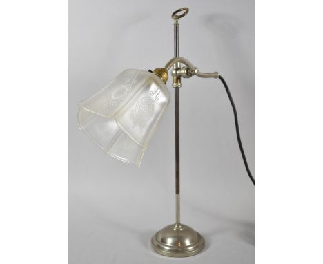 A Vintage Rise and Fall Table Lamp with Etched Glass Shade 