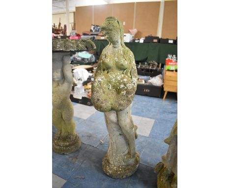 A Reconstituted Stone Garden Figure of Maiden Sat on Tree Trunk, 81cm high 