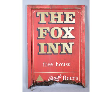 A Vintage Wooden Pub Sign, "The Fox Inn, Freehouse, Bass Beers", Some Damage to Base and Missing Bottom Rail, 67cm wide and 9