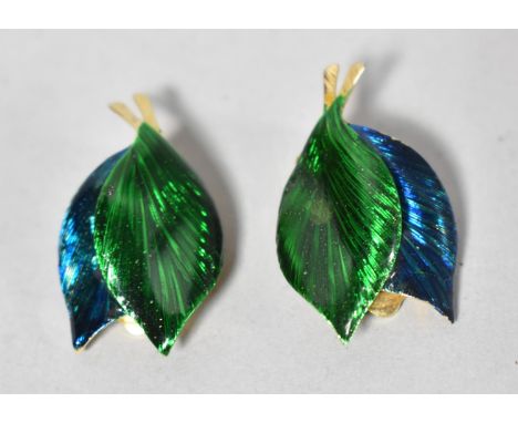 A Gold Plate and Coloured Enamel Pair of Clip on Earrings by Grosse, Germany, Dated 1967 