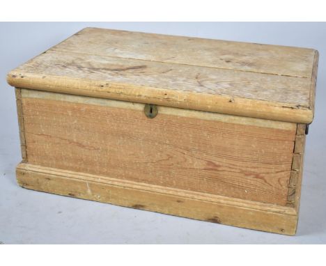 A Vintage Pine Box with Iron Carrying Handles and Hinged Lid, 74cm wide 