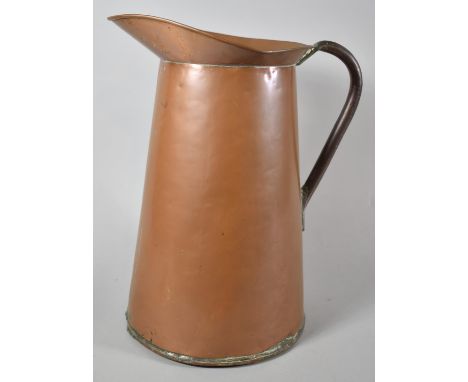 A Large Vintage Copper Pitcher of Cylindrical Tapering Form, 38cm high 