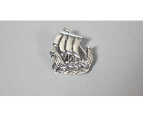A Silver Brooch Stamped Sterling by Hamish Dawson Bowman Former of Celtic Art Industries in the Form of Viking Long Ship 