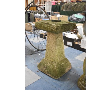 A Reconstituted Stone Garden Sundial on Plinth, Gnomon Broken, 30cm Square and 55cm high 