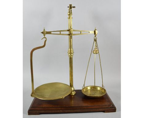 A Set of Brass Pan Scales on Mahogany Plinth by W&amp;T Avery, 49cm high 