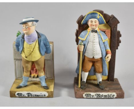 A Pair of Charles Dickens Ceramic Bookends, Mr Pickwick and Mr Bumble, 19cm high 