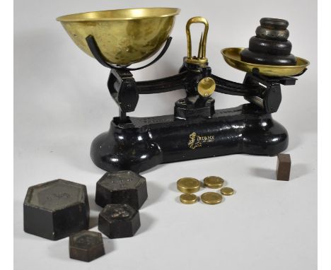 A Set of Librasco Brass Mounted Kitchen Scales with Two Sets of Weights 
