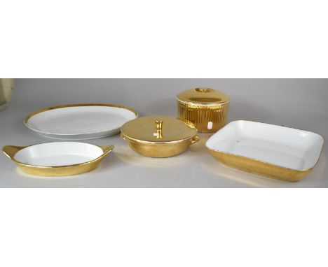 A Tray containing Royal Worcester Gilt Dinnerwares to include Lidded Tureens, Serving Plates, Vegetable Dishes Etc 