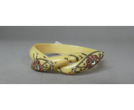 A Jewelled Vintage Ivorine Bangle in the Form of Snakes 