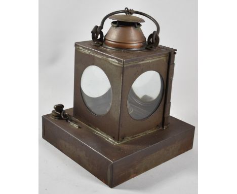 A Vintage Metal British Rail (South) Railway Lamp, Welch Patent on Square Reservoir Base, 17.5cm 