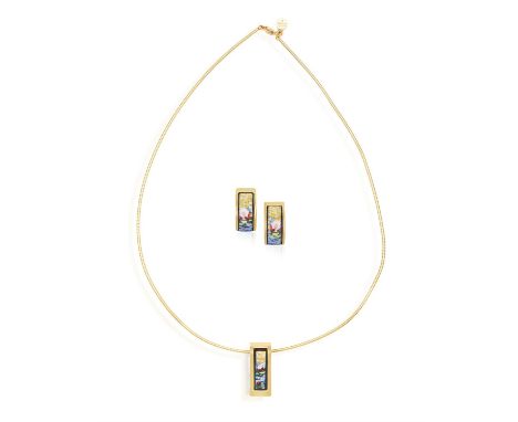 A ‘CLAUDE MONET’ PENDANT NECKLACE AND A PAIR OF EARRINGS EN SUITE, BY FREY WILLE, the pendant of rectangular undulating desig