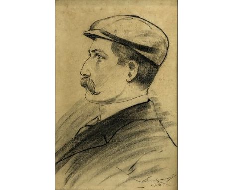 Early 20th century, possibly Continental School Profile Portrait of a Gentleman Charcoal Indistinctly signed and dated 1908 4
