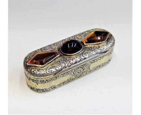 A finely chased silver-gilt snuff box- possibly Scottish set with amethyst and citrine 72mm wideCondition report: -This box h
