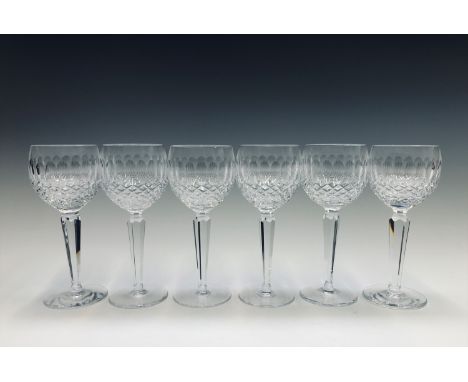 A set of six Waterford crystal 'Colleen' pattern hock glasses, height 19cm, in original box.Condition report: One glass has a