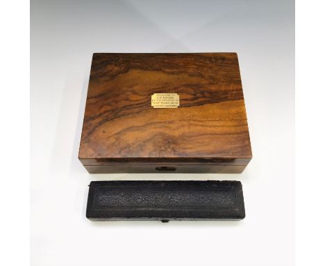 A set of early 20th century Reeves &amp; Sons Limited London draftsman's tools in velvet lined burr walnut case, the brass ca