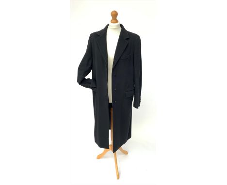 A long single breasted black wool coat by Max Mara, approximate size 14.