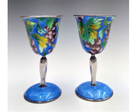 A pair of Chinese silver coloured metal and cloisonne enamel wine cups 179gm, boxedCondition report: No condition issues. See