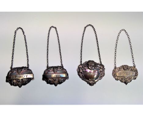 Four post war silver decanter labels 2oz
