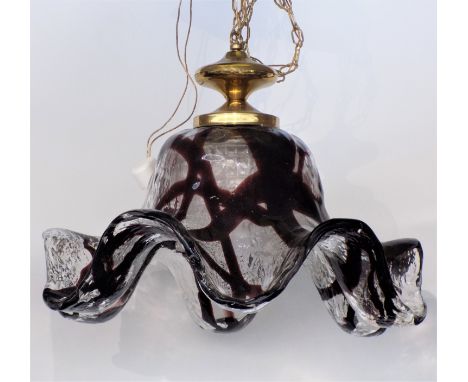A large Murano glass ceiing light fitting with fluted edge. Height 30cm (excluding length of chain).Condition report: There a