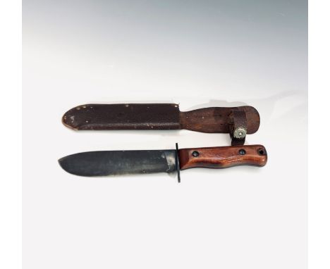 A small military machete, the blade stamped 270/2360 with broad arrow mark, 32cm, with leather sheath.