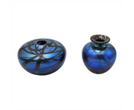 A Norman Stuart Clarke art glass perfume bottle (lacking stopper), signed and dated 93 to base, and a similar vase, unsigned 