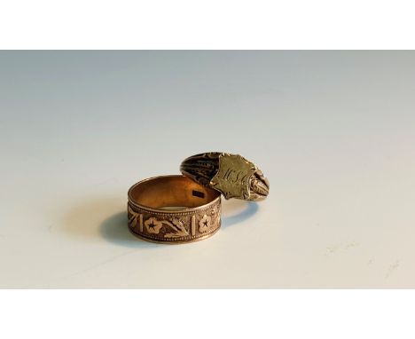 A 14ct gold flower chased ring and a Victorian gold signet ring 5gm.Condition report: Very light wear The band size N. The si