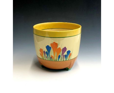 A Wilkinson Ltd Bizarre by Clarice Cliff 'Crocus' pattern jardiniere, printed marks to base. Height 17cm.Condition report: Ve