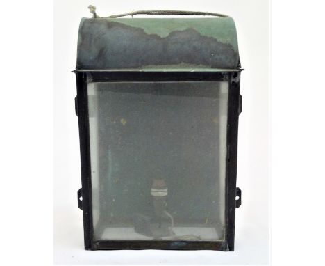 An copper exterior wall lantern, with verdigris patination. Height 42cm.