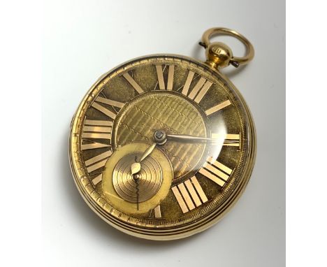 A fine and large George III 18ct Gold Keywind open face pocket watch by Thomas Farr, Bristol number 8467 the gold engine turn