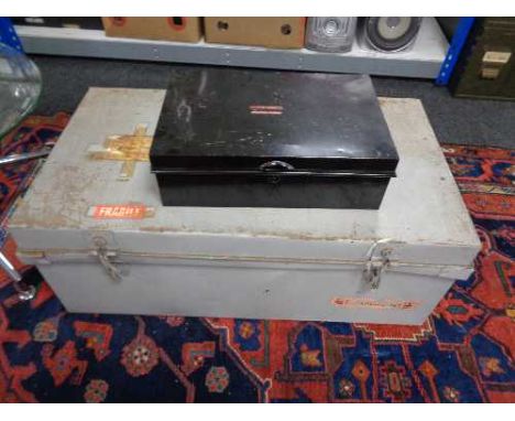 A twentieth century metal trunk and dead box 